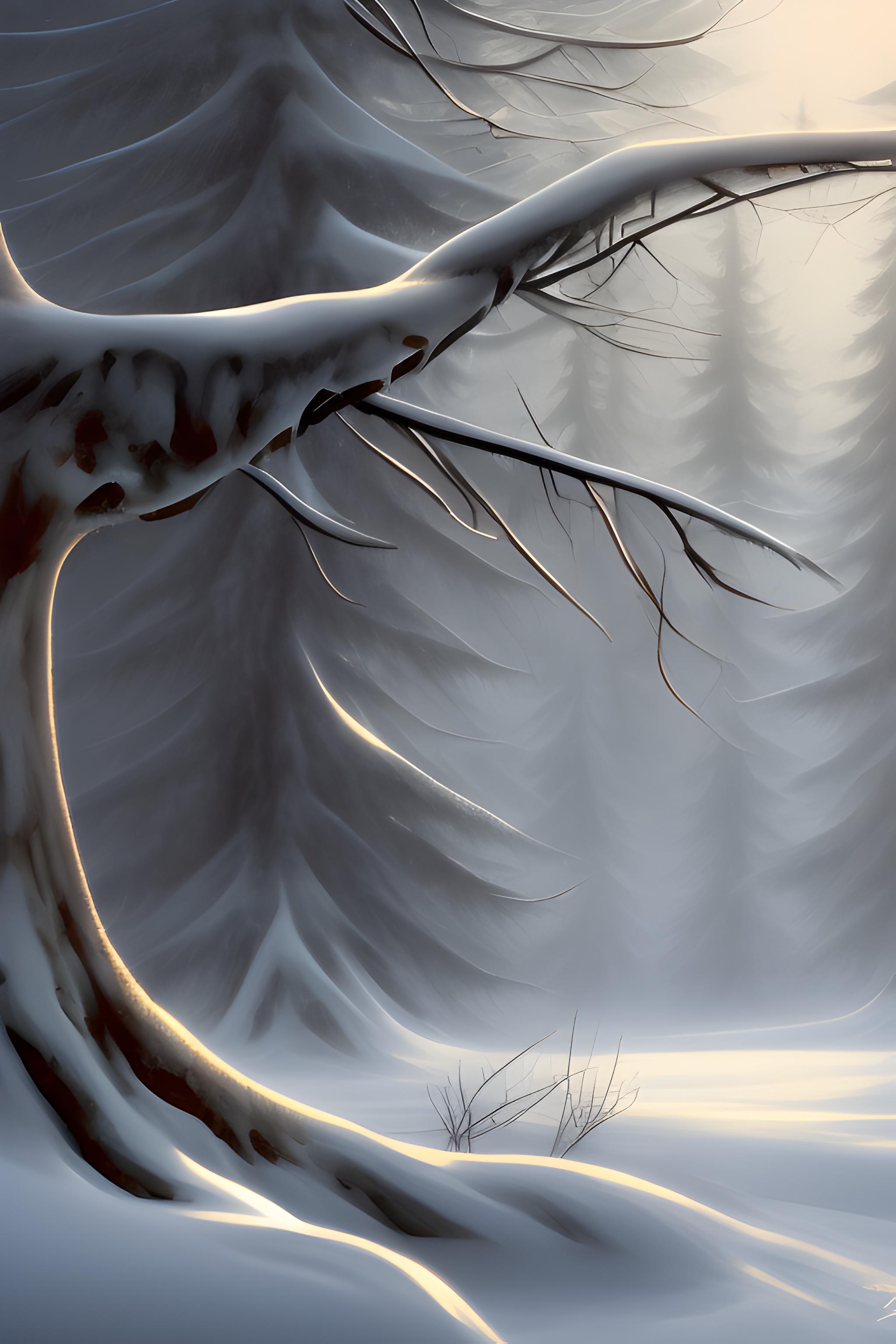 Снег,еловые ветки в снегу,лошадь
